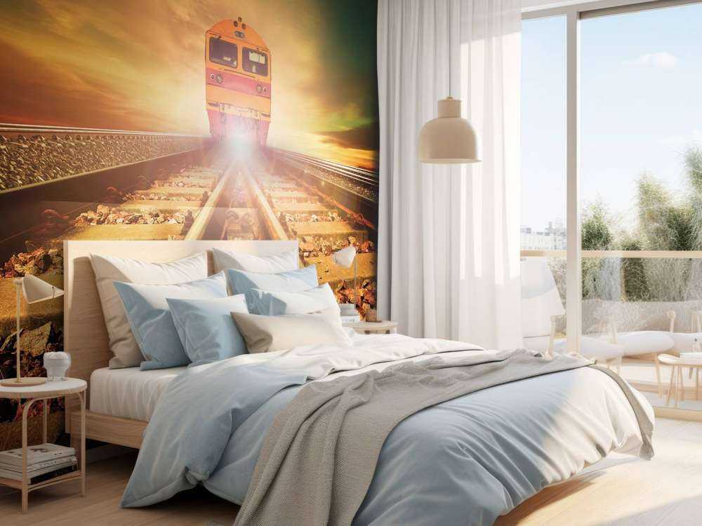 Trein bij zonsondergang