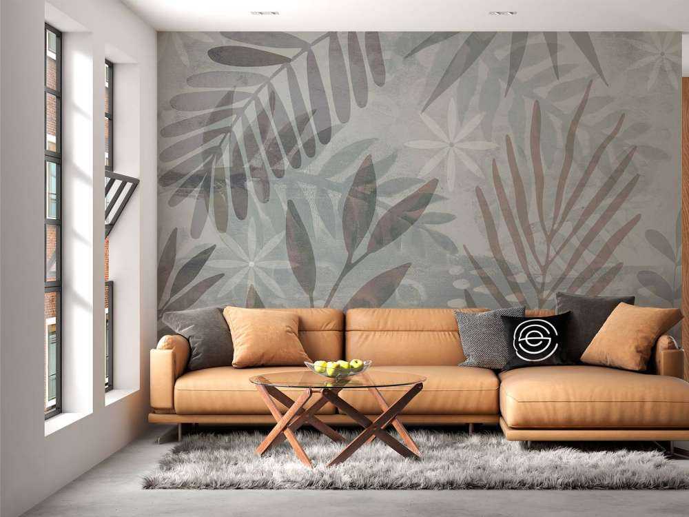 Palm Leaf Collage Mix Grey Brown