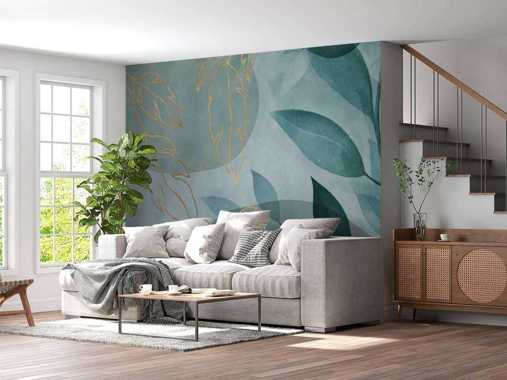 Leafy Elegance Modern Nature Art Teal