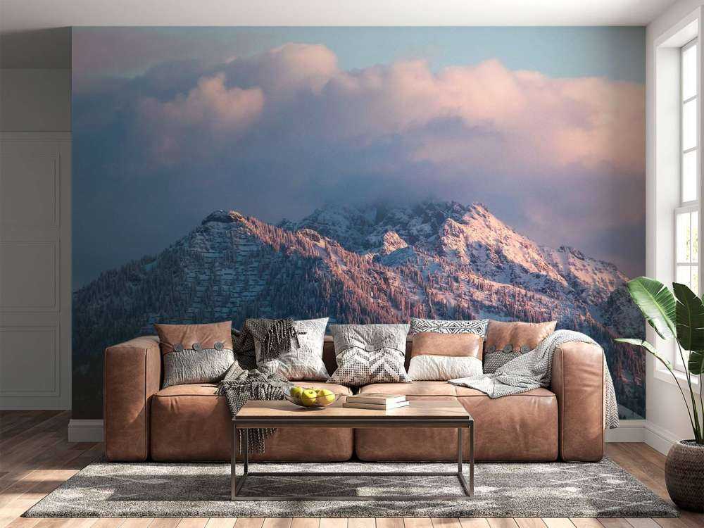 Roze Winterlicht Over Bergtoppen