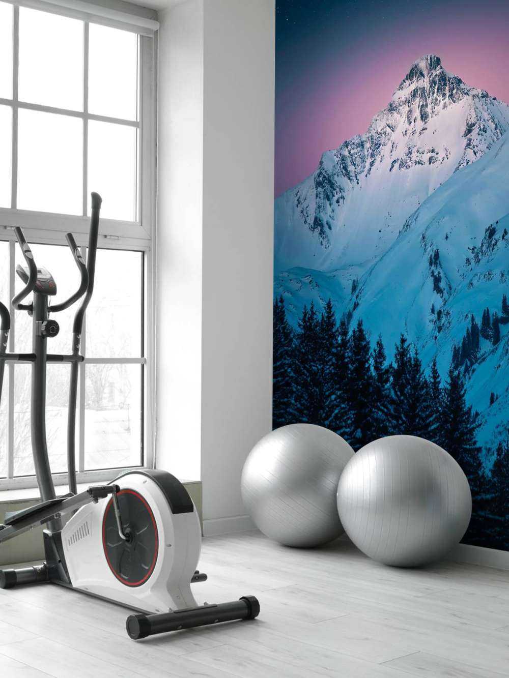 Besneeuwde bergtop bij sterrennacht