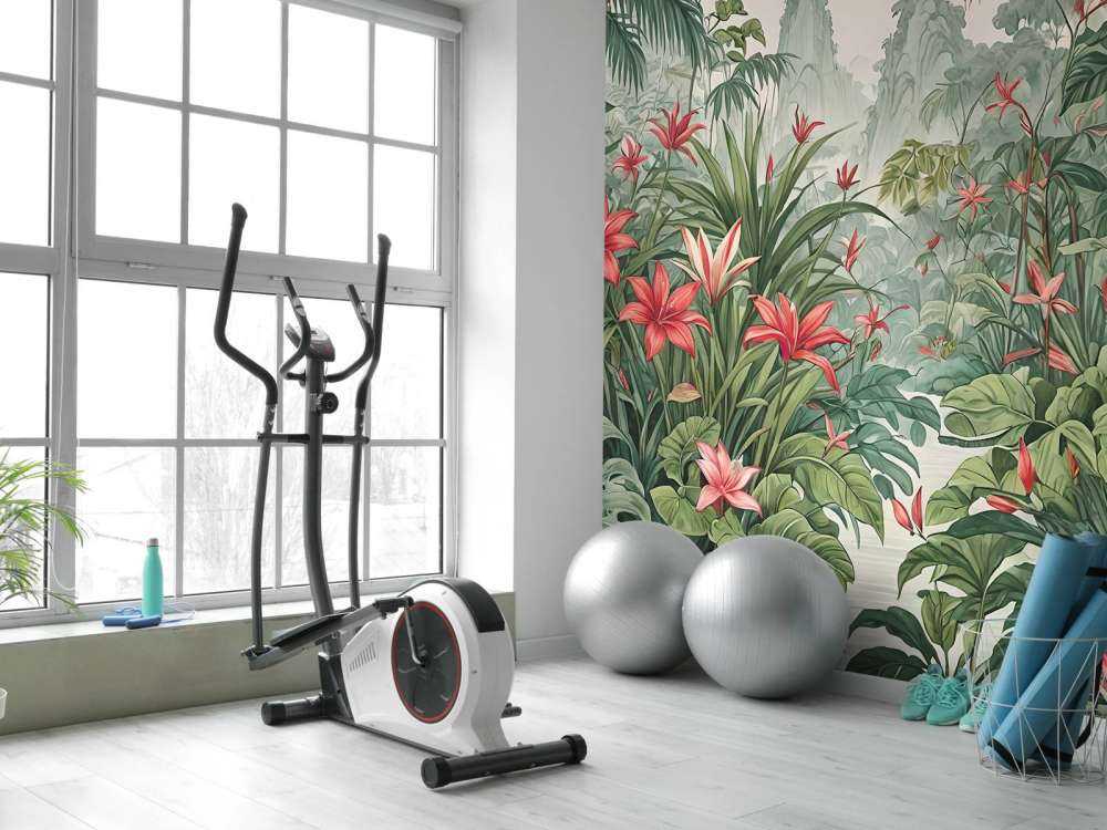 Tropisch leliebos in ochtendmist