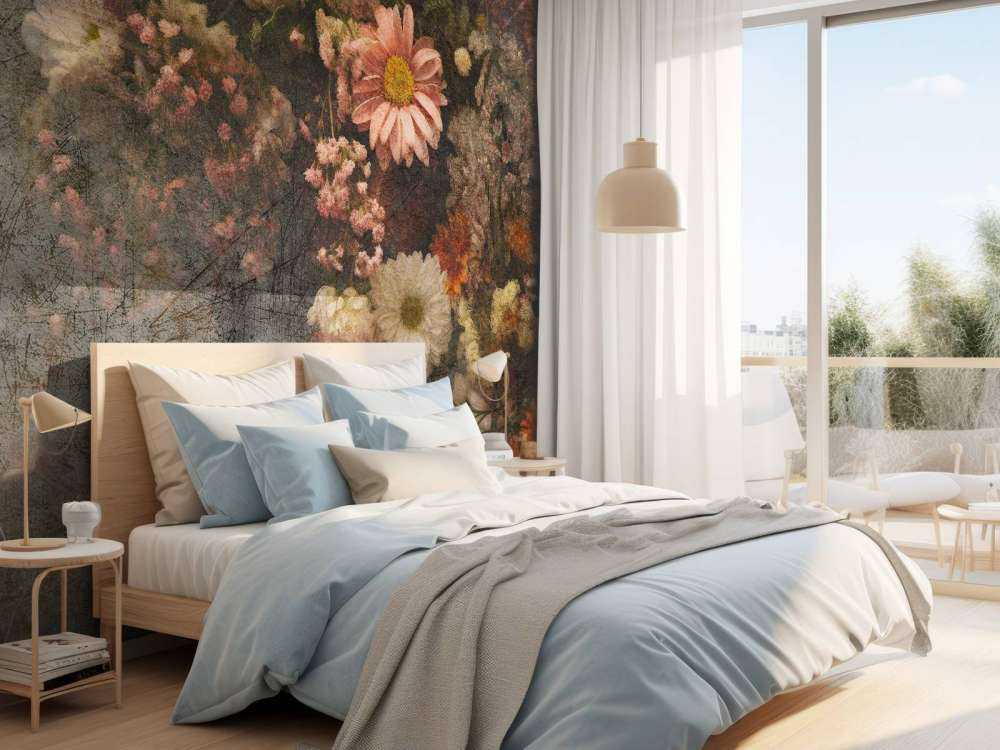 Bloemenveld in verouderde olieverf