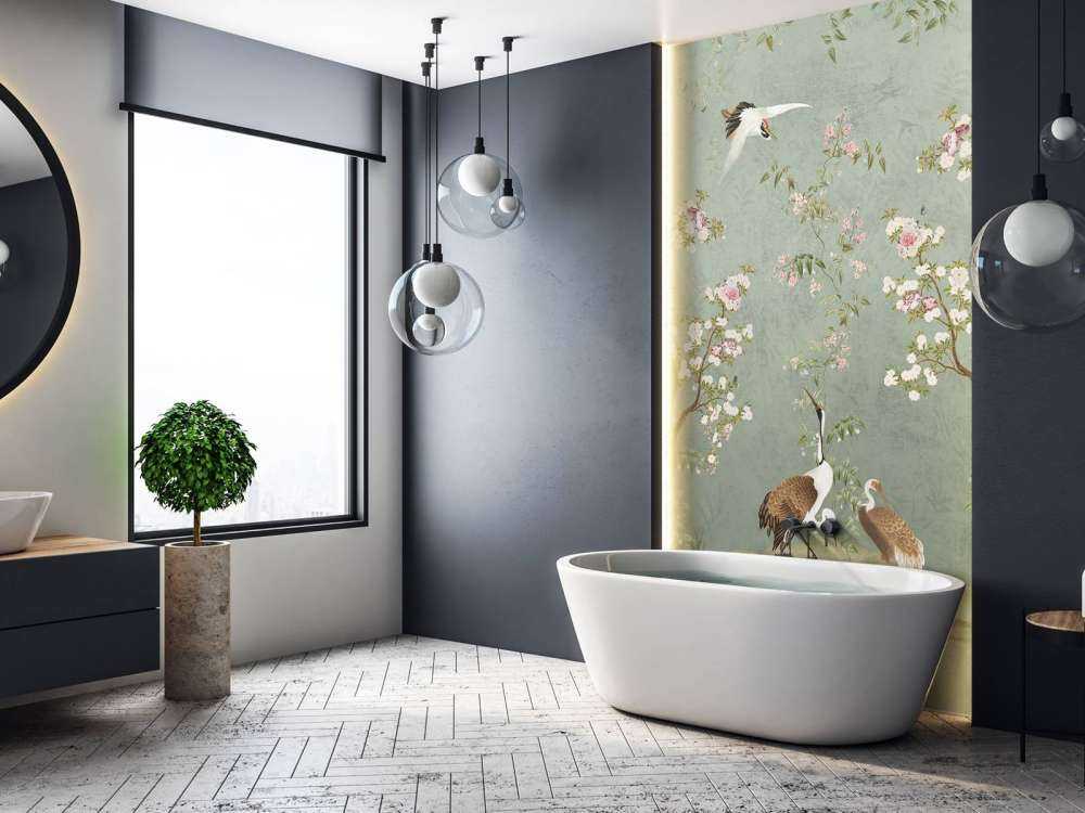 Bloesembomen met kraanvogels op jadegroen