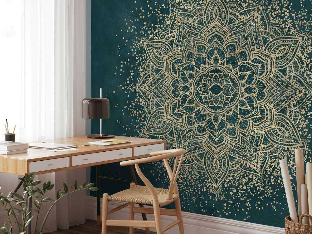 Gouden mandala op smaragdgroen