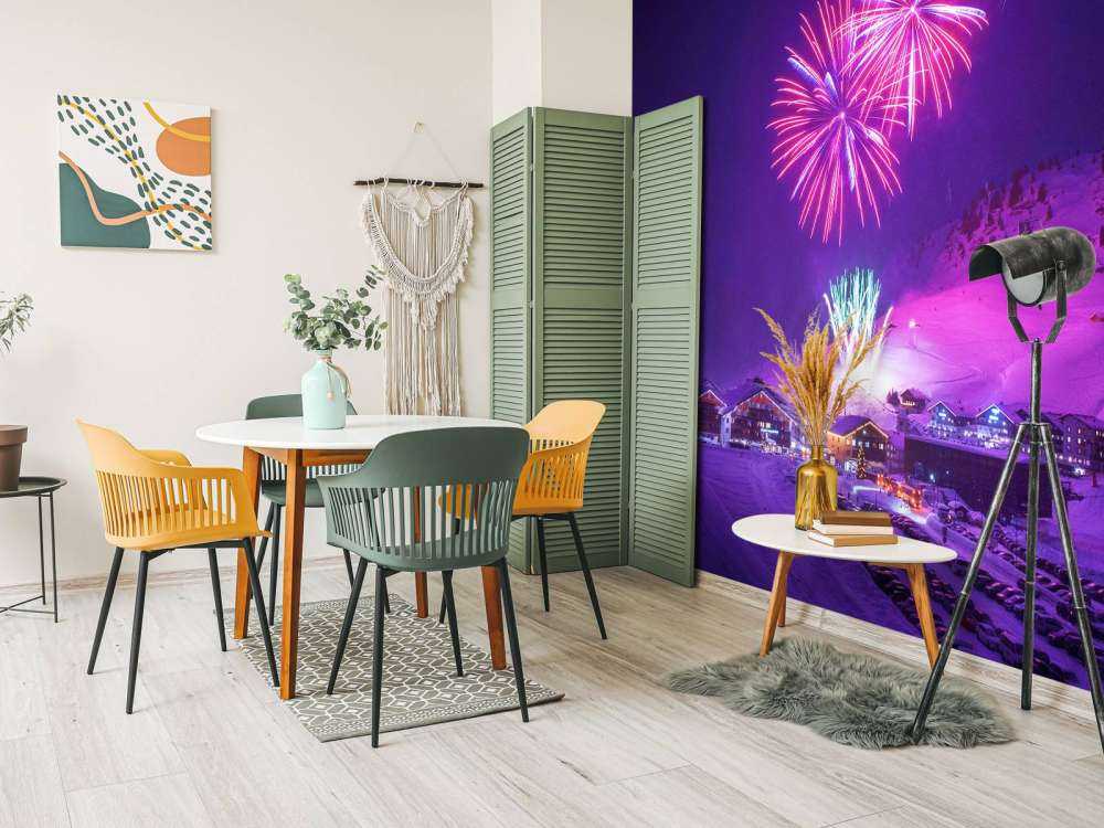 Vuurwerk boven winterdorp