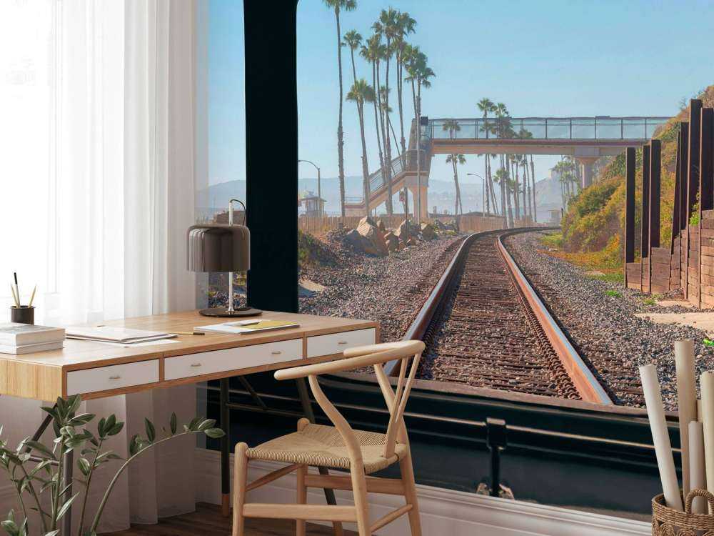 Spoorlijn langs palmenkust