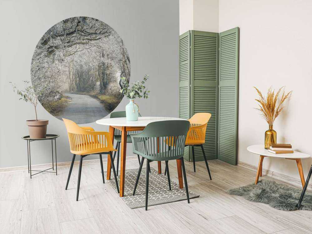 Bevroren weg door bos