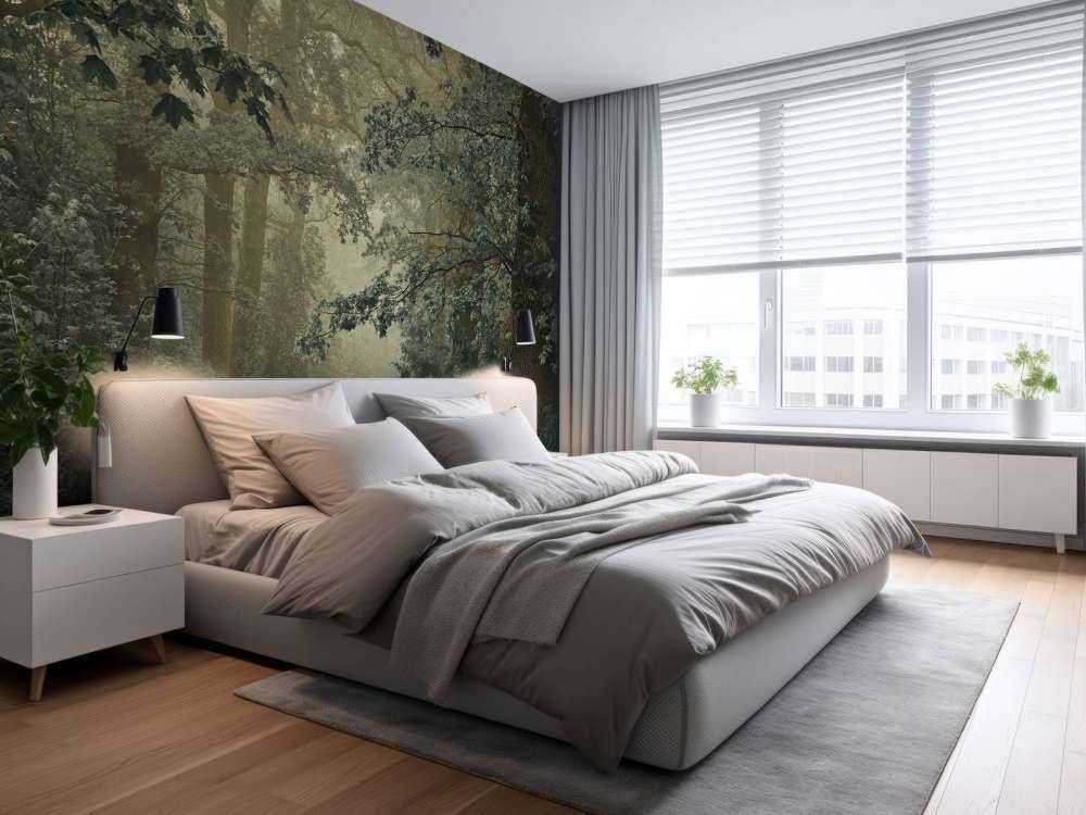 Pad door bos met mist