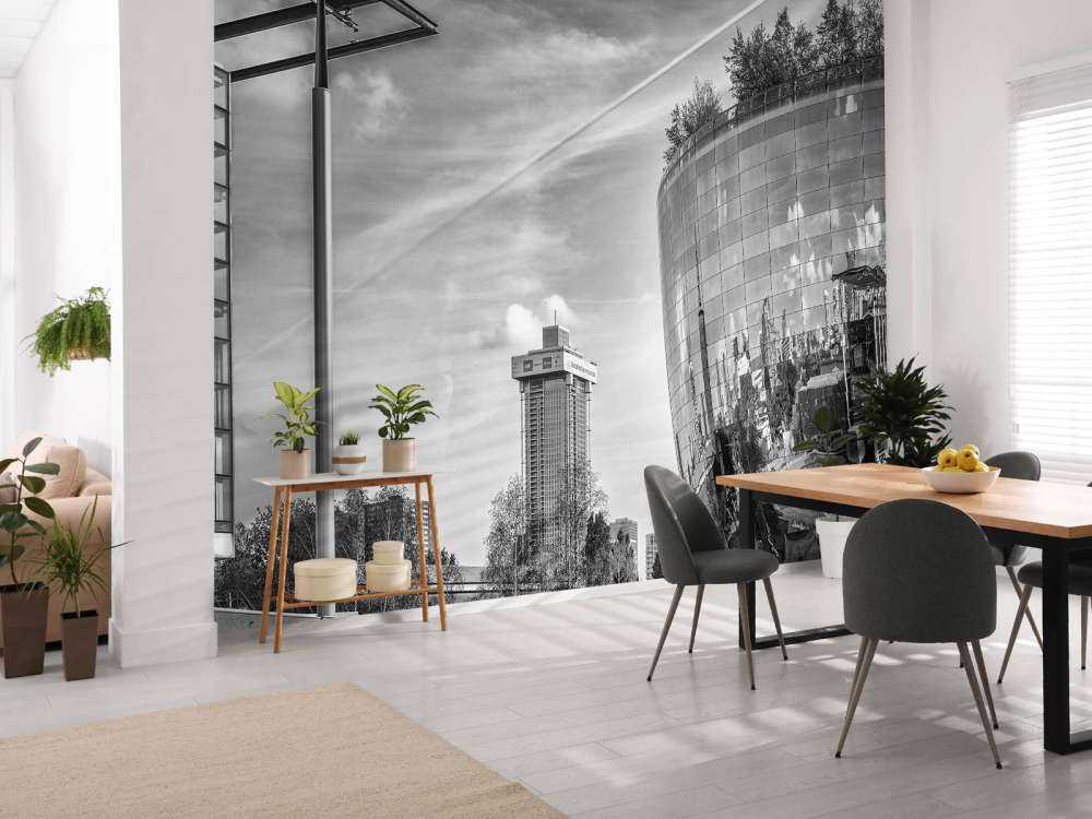 Het Museumdepot (Het Depot) in Rotterdam in zwart wit  