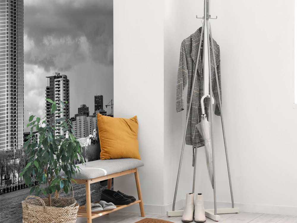 Skyline Rotterdam (Westerkade) vanaf Katendrecht (zwart wit) 