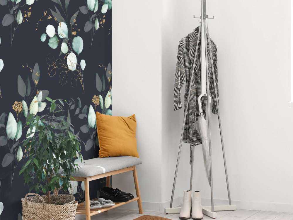 Donkerblauwe bladeren met goud