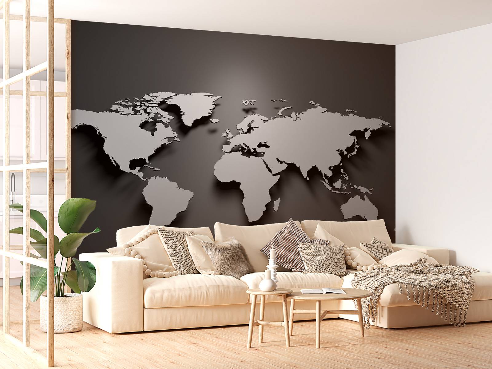 3D Wereldkaart zwart