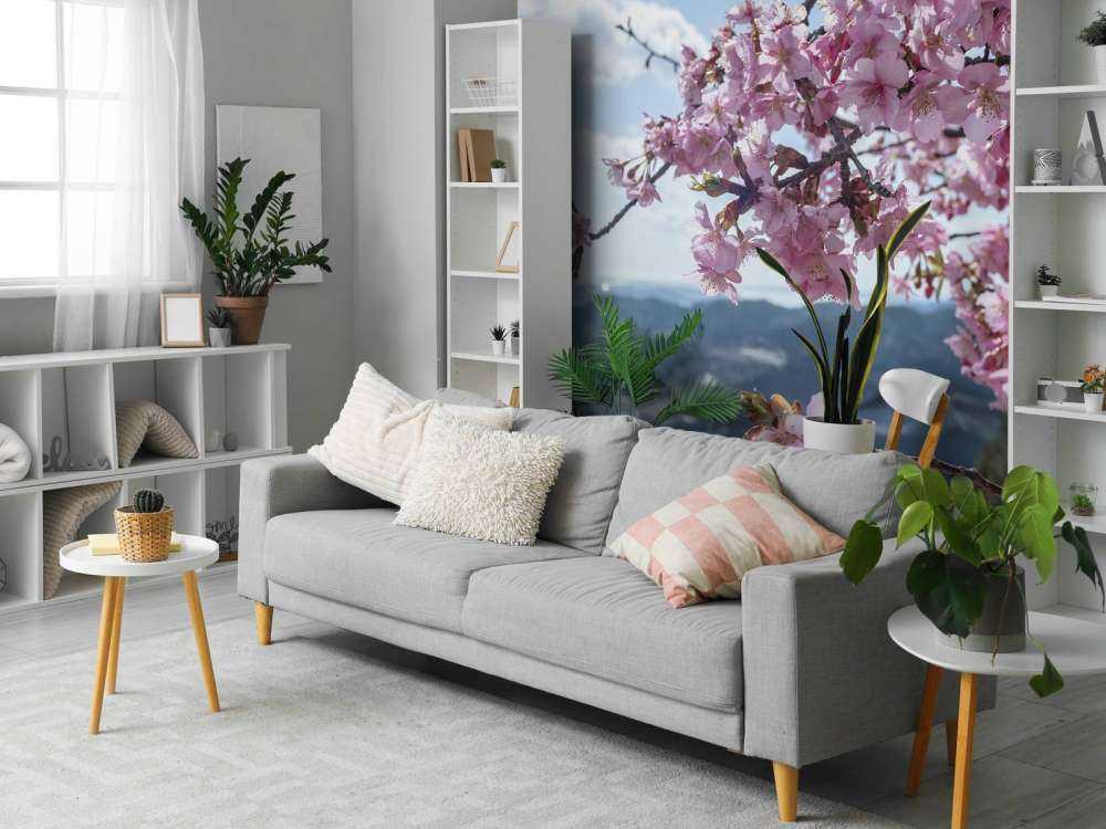 Japanse bloesems met bergen