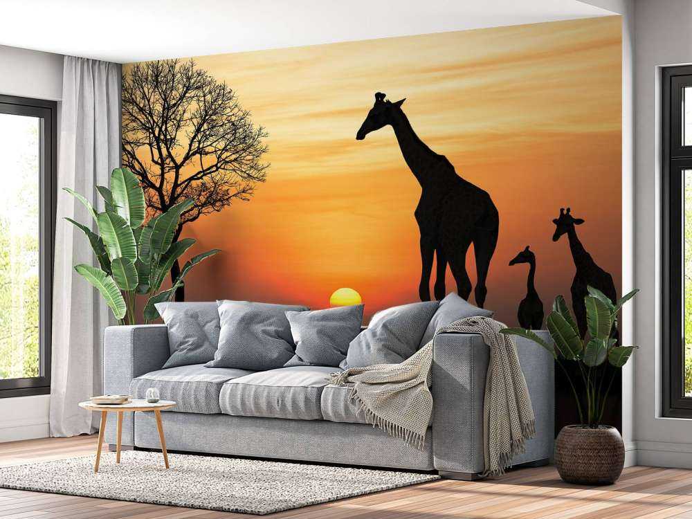 Giraffe achtergrond met zonsondergang