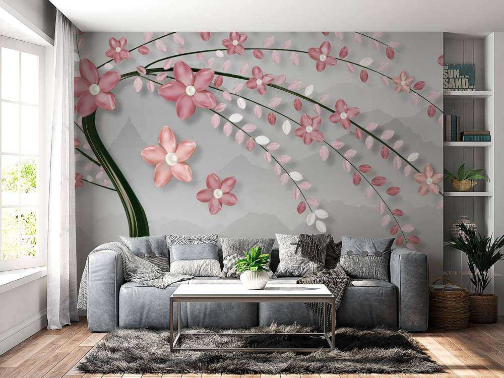 3D boom met roze bloemen