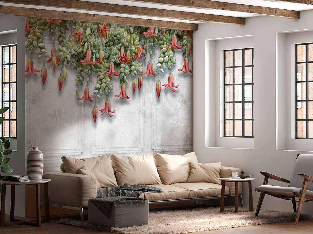 Exotische bloemen op beton