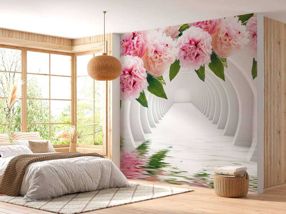 Tunnel met pioenrozen