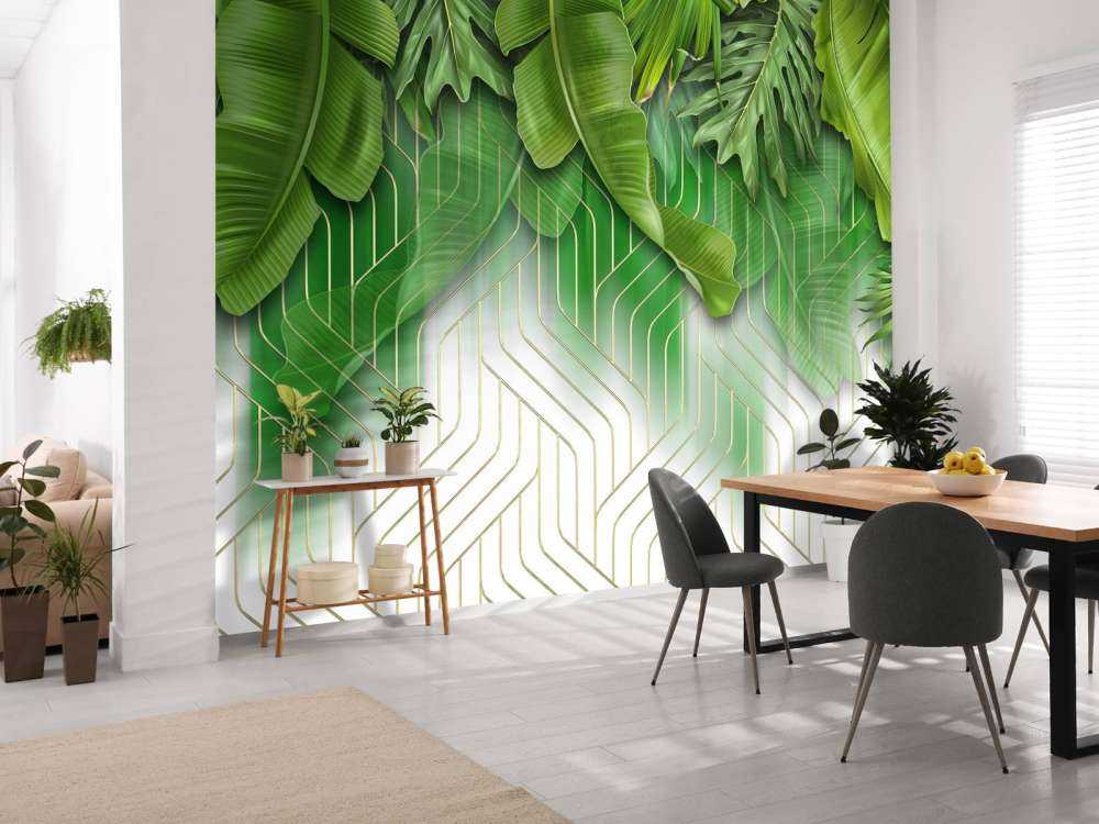 Gouden lijnen effect met groene bladeren