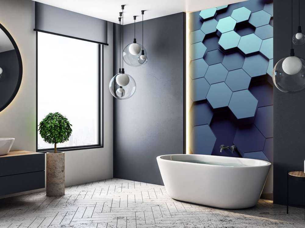 3D weergave van blauwe zeshoeken