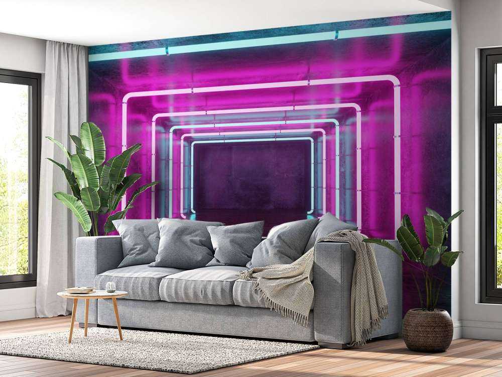 Betonnen kamer met neonlichten