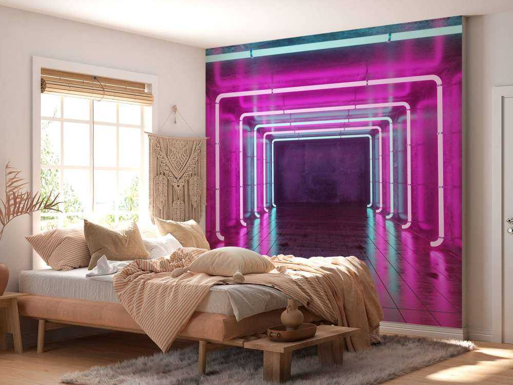 Betonnen kamer met neonlichten