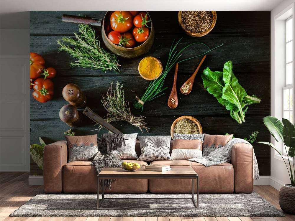 groenten en kruiden op hout