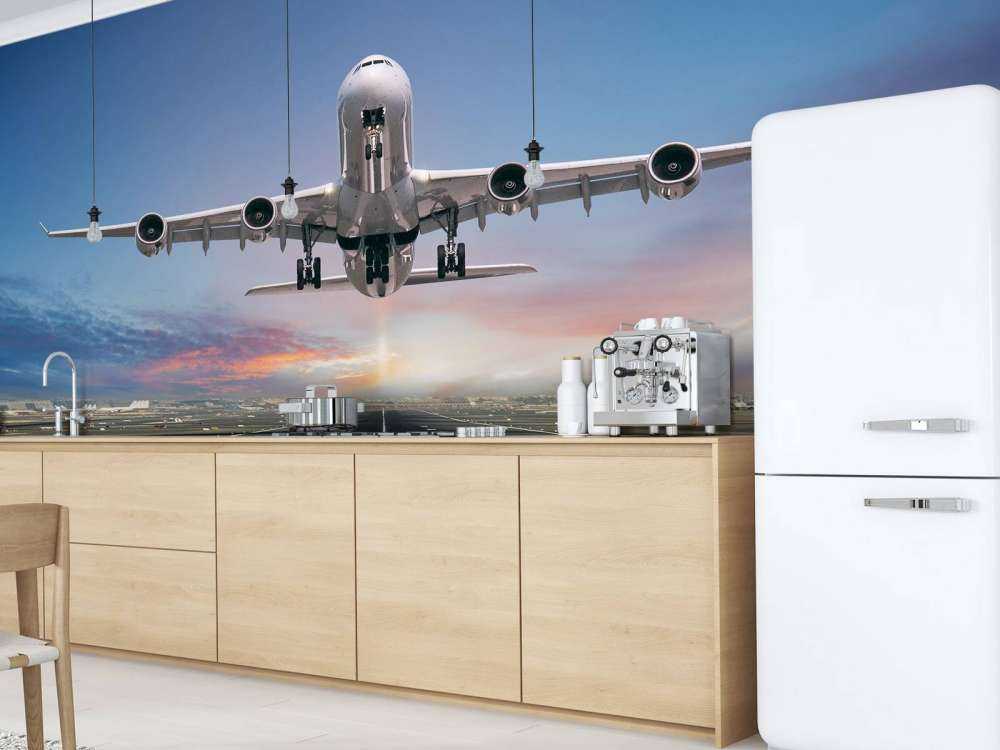 Vliegtuig stijgt op van het vliegveld