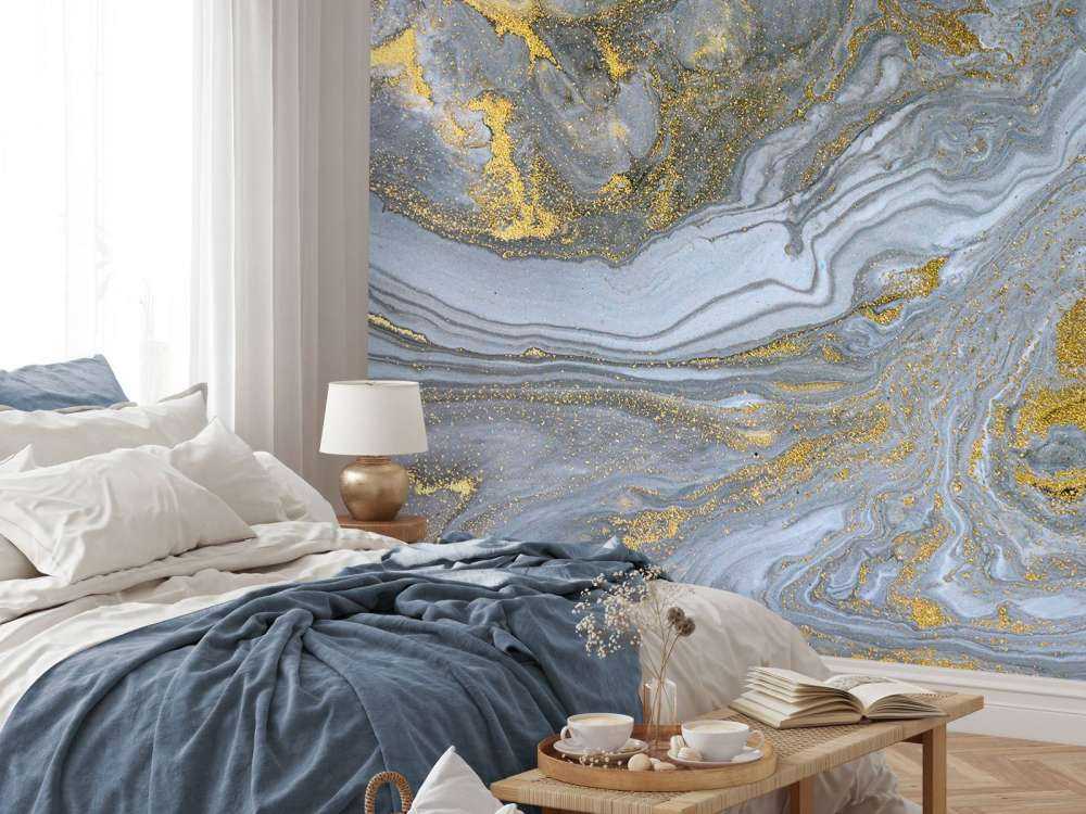 Grijze verf met gouden glitters