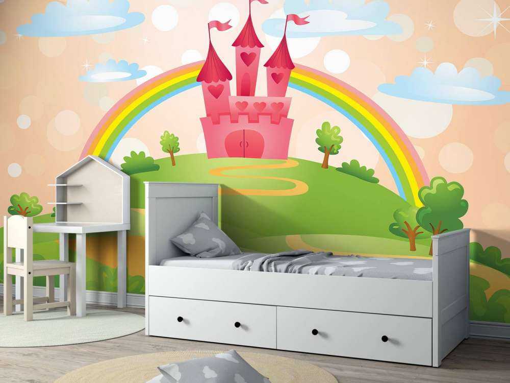 Sprookjeskasteel met een regenboog