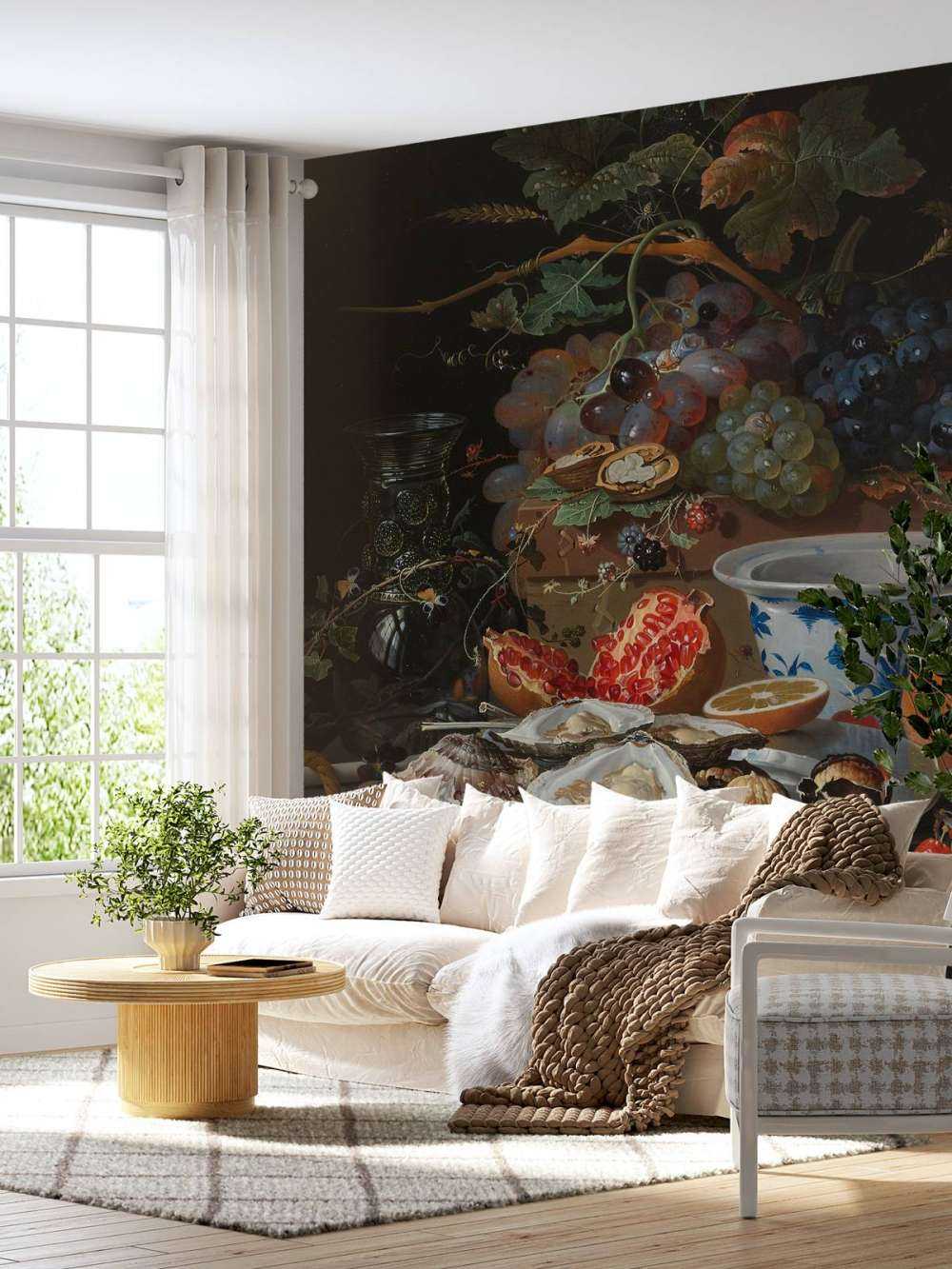 Stilleven met vruchten, oesters en een porseleinen kom