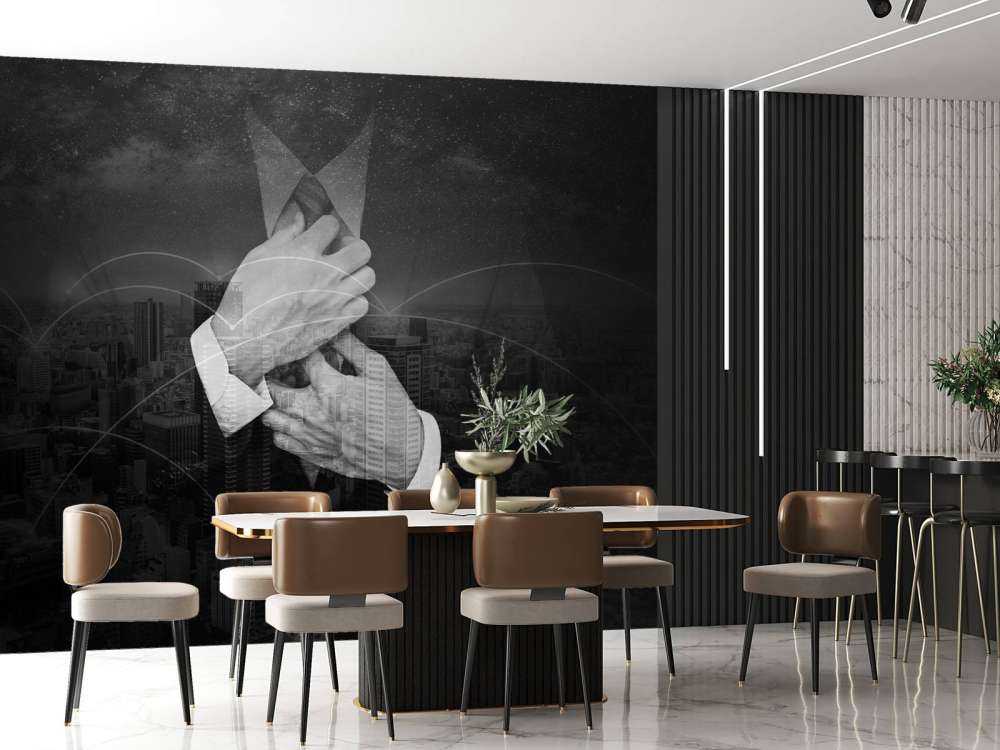 Zakenman met een wereldstad op de achtergrond