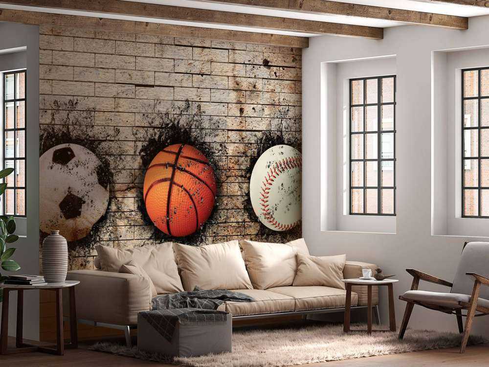 Sportballen in een muur