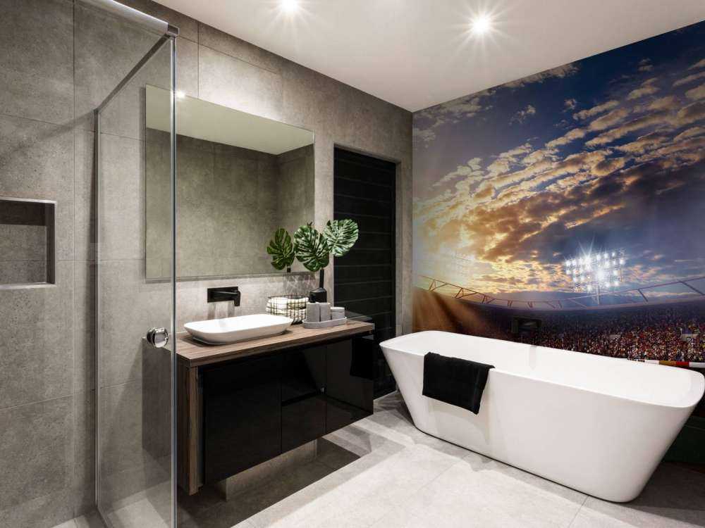 Honkbalstadion bij zonsondergang