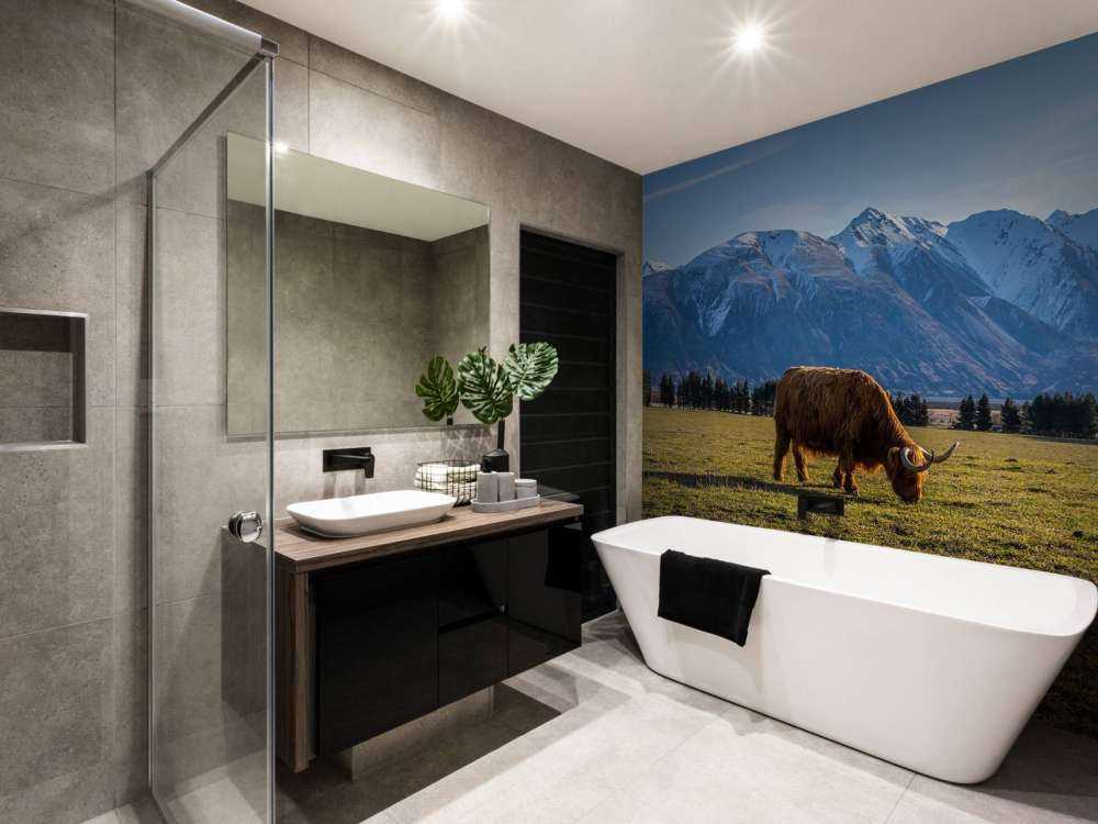 Hooglander met ingesneeuwde bergen