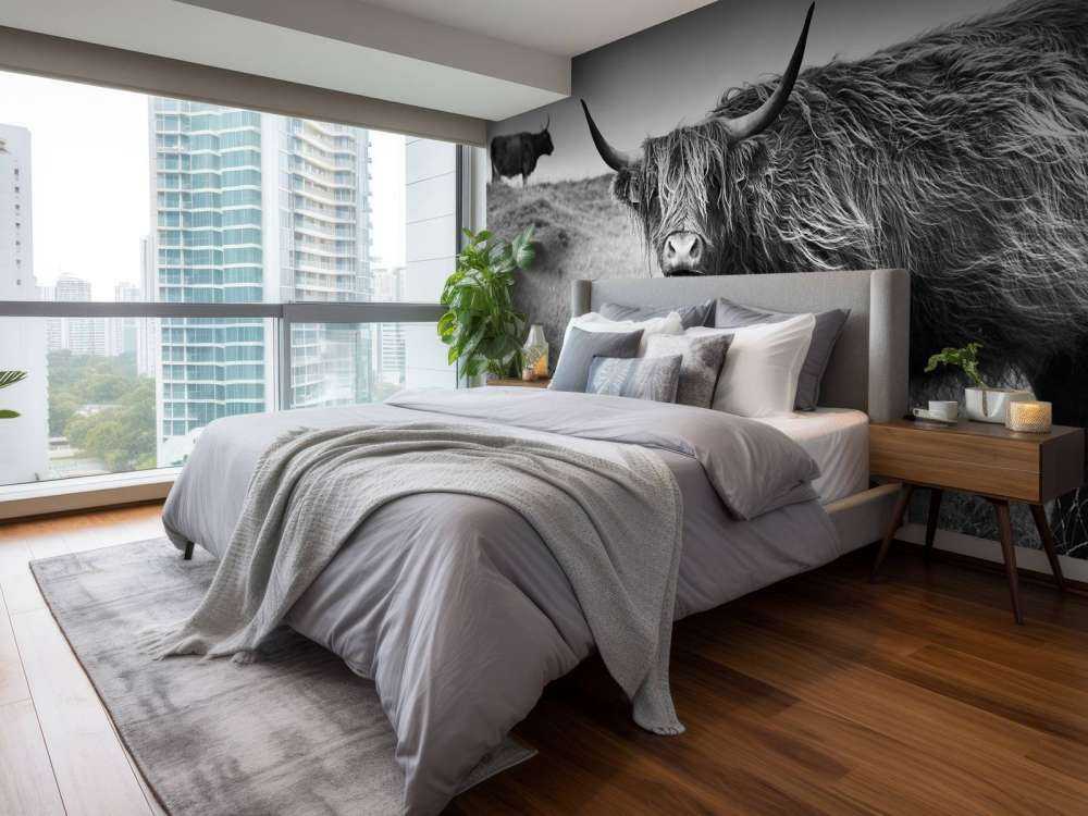 Schotse Hooglanders in zwart-wit