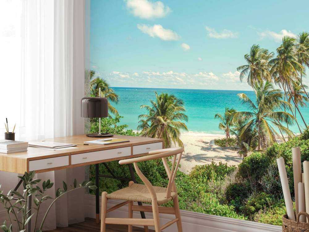 Palm trees on beach in Barbados