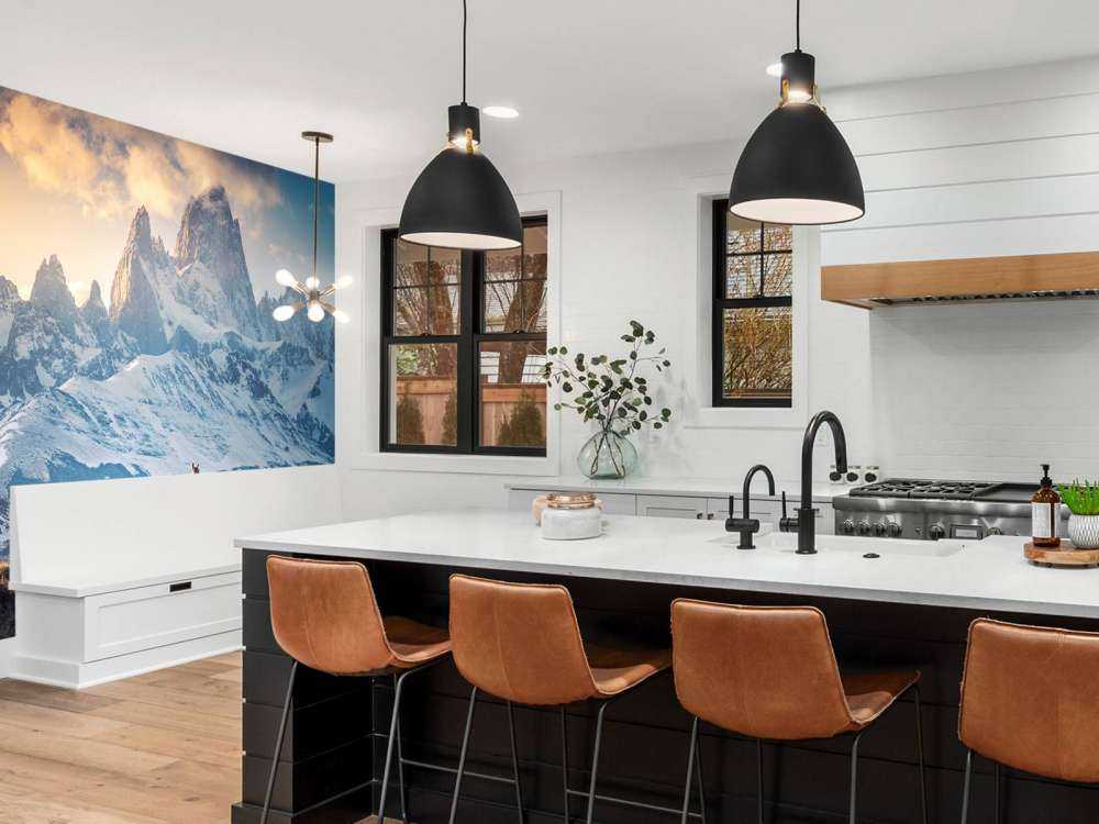 Guanaco bij besneeuwde bergtoppen