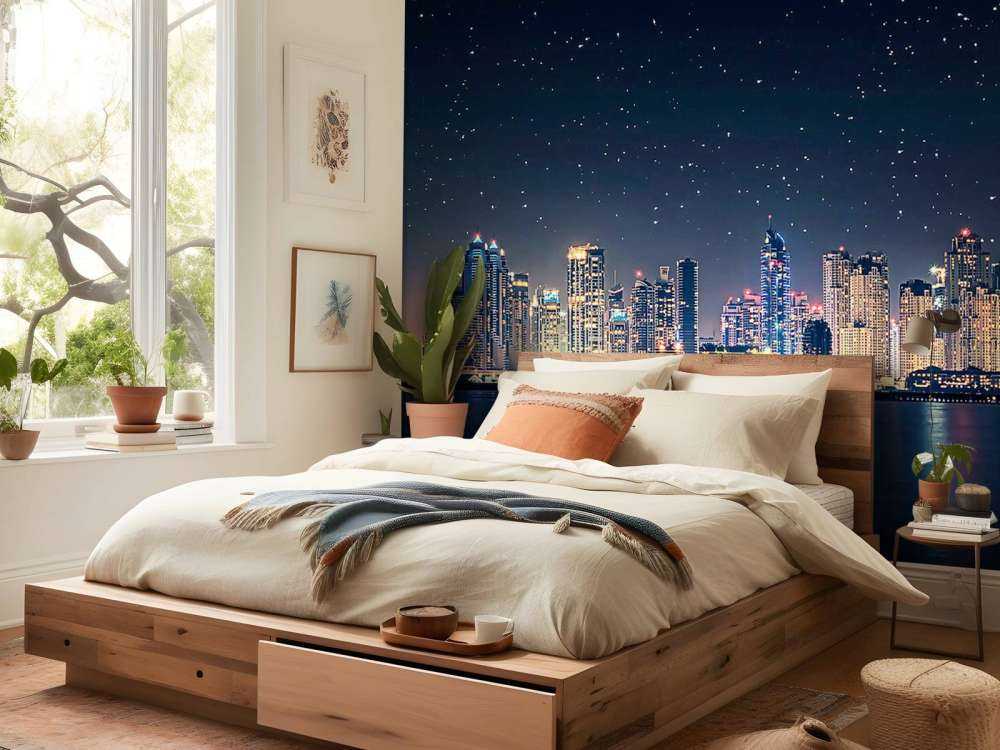 Maanlicht over glinsterende skyline