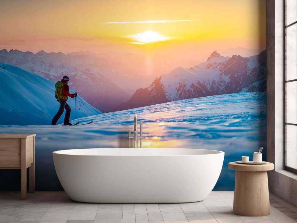 Tocht door besneeuwde bergzon