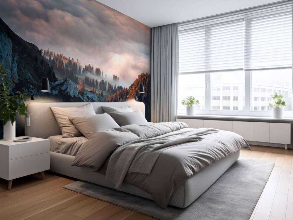 Bosrand in ochtendnevel