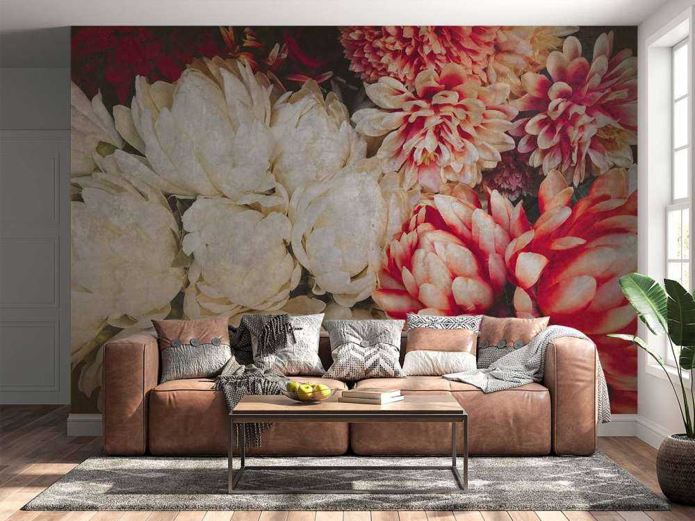 Chrysanten in crème en karmijn