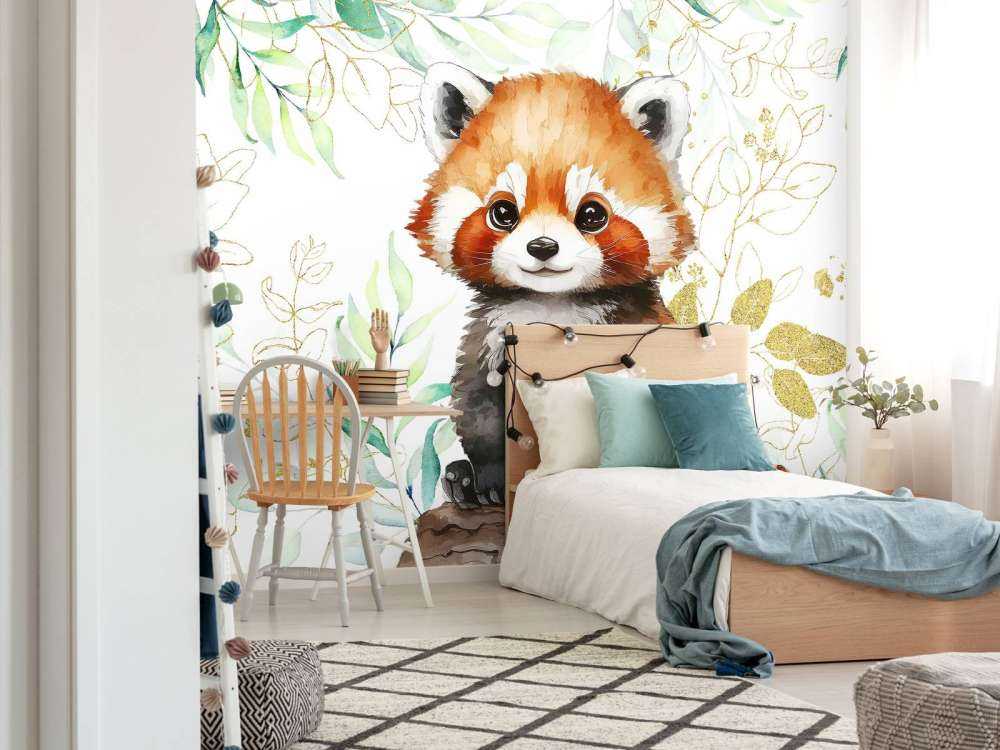 Schattige rode panda en bladeren