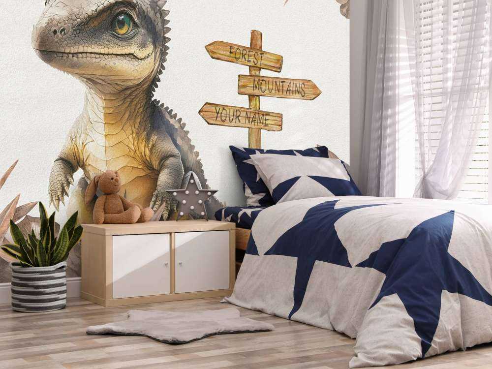 Baby spinosaurus in de jungle taupe