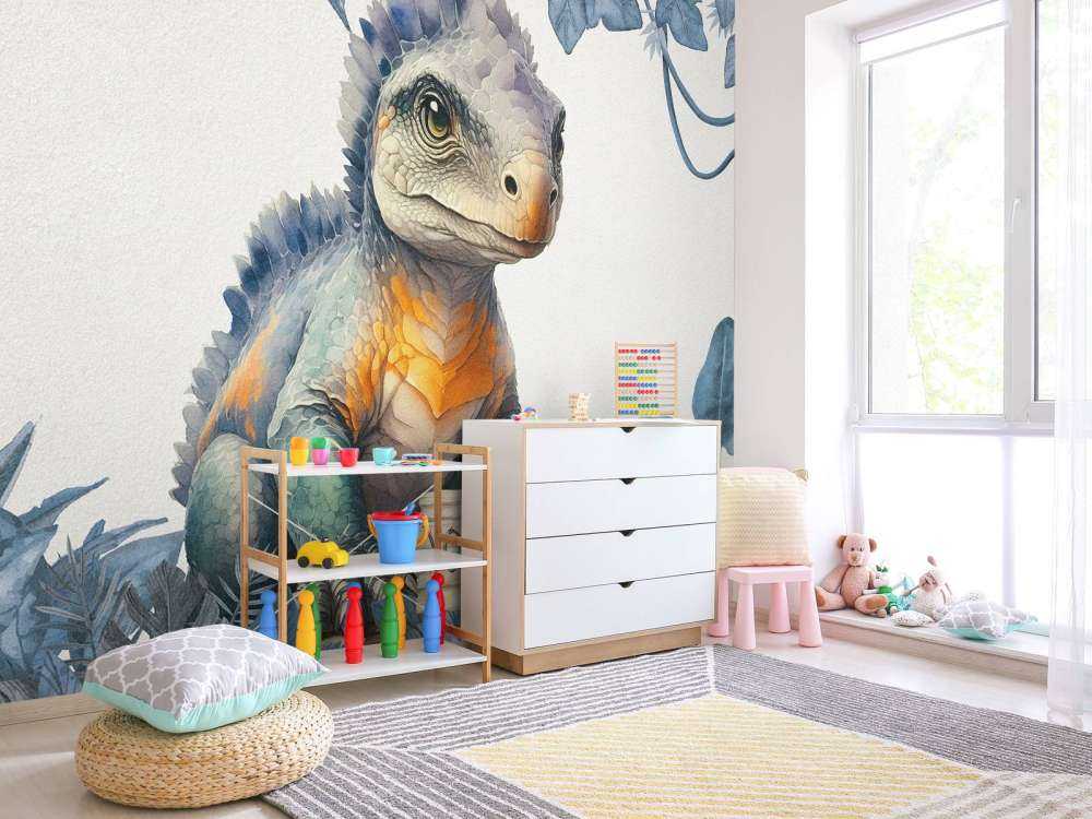 Baby ankylosaurus in de jungle blauw