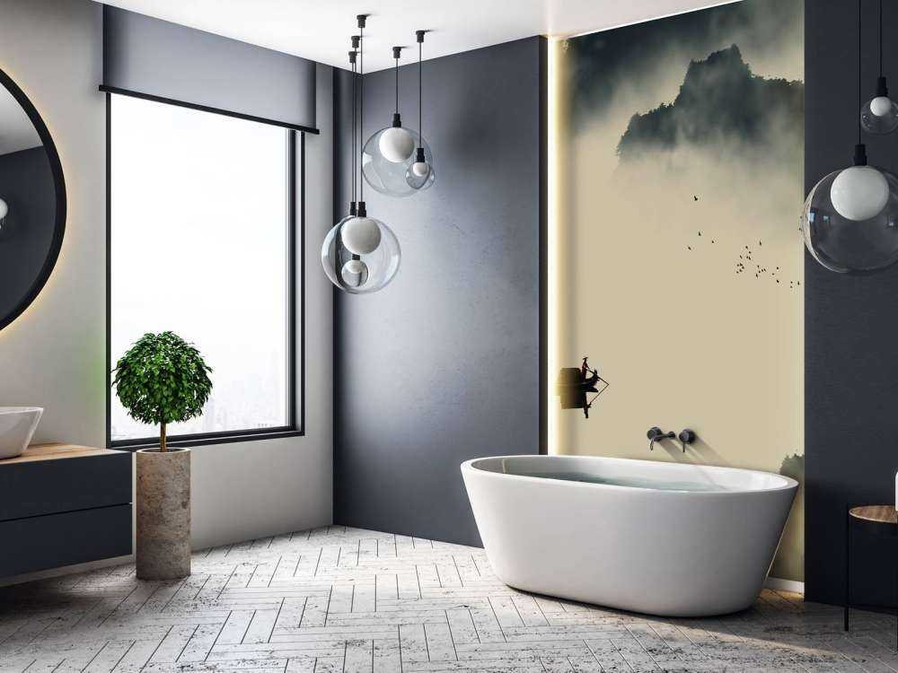 Bootje in mistig landschap