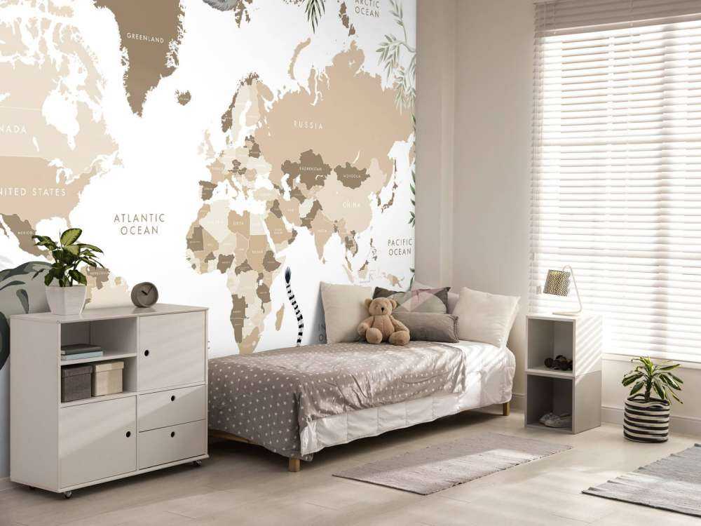 Wereldkaart met jungle dieren