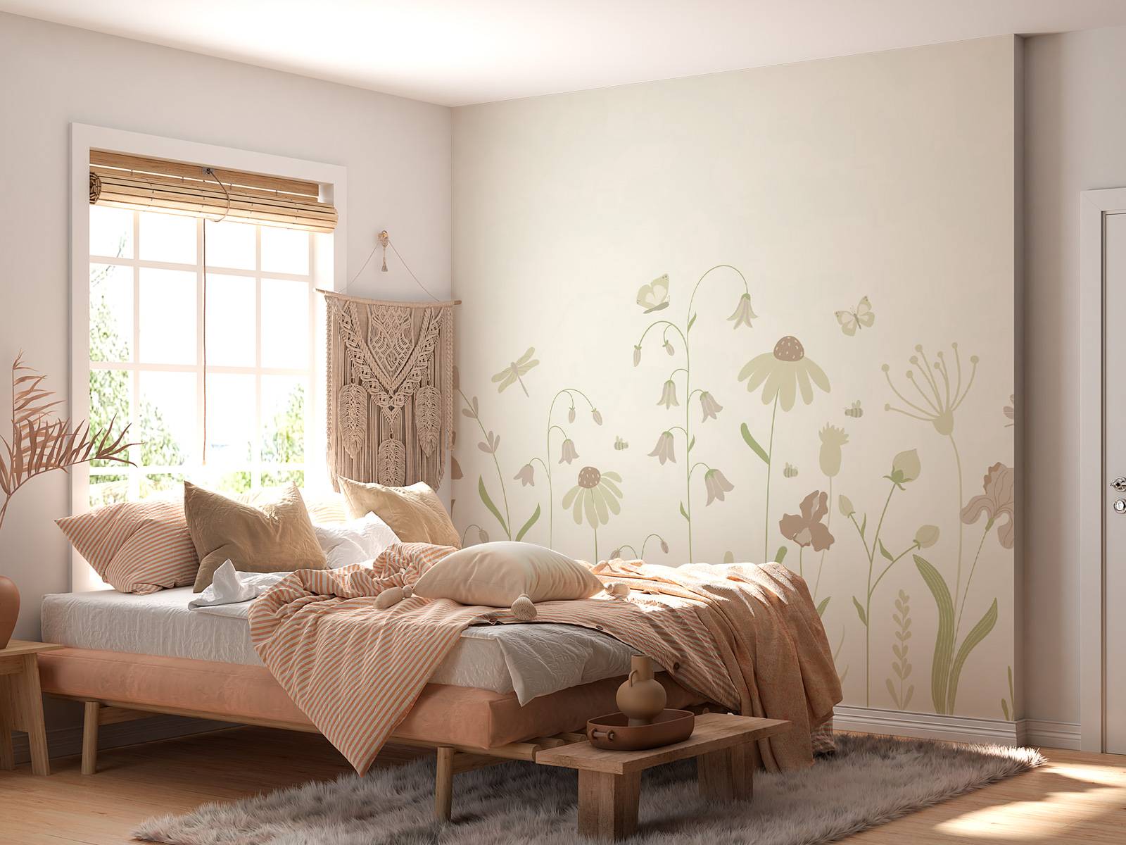 Bloemenveld hoog met vlinders beige en oud roze
