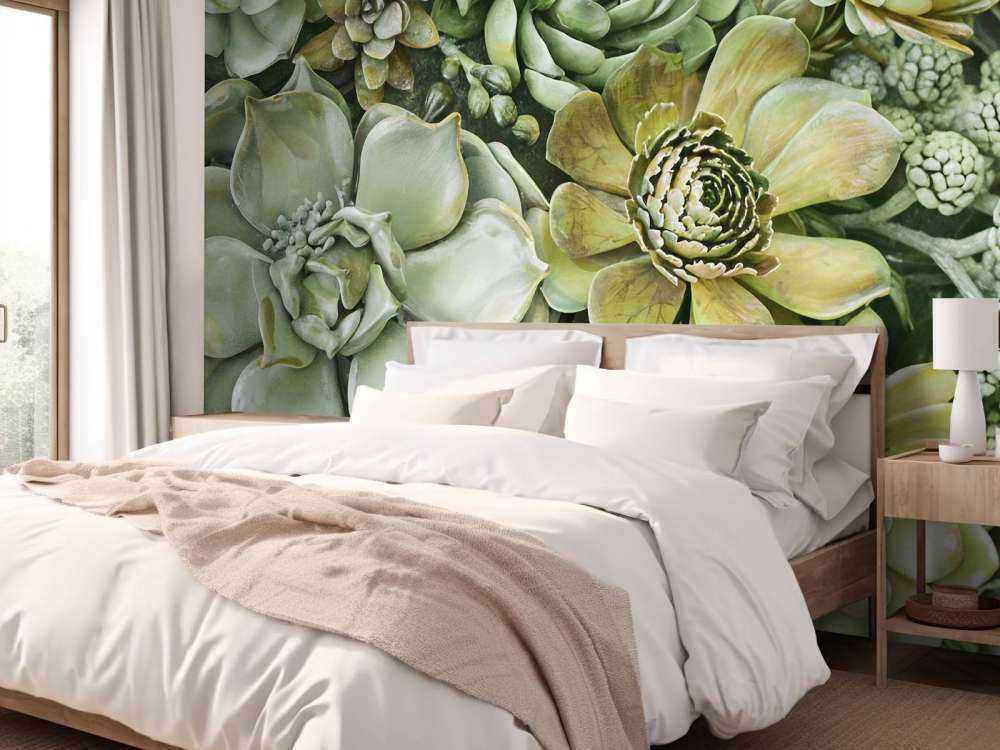 Green botanical succulents vertical garden