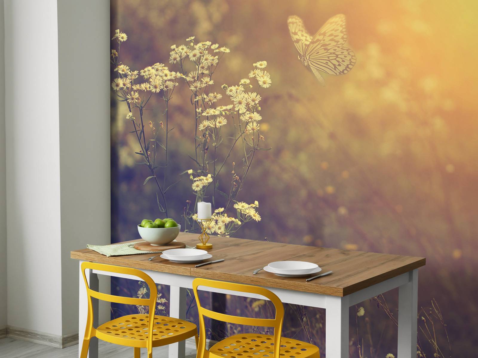 Abstract gebloemd behang in pastelkleuren - vliesbehang met
